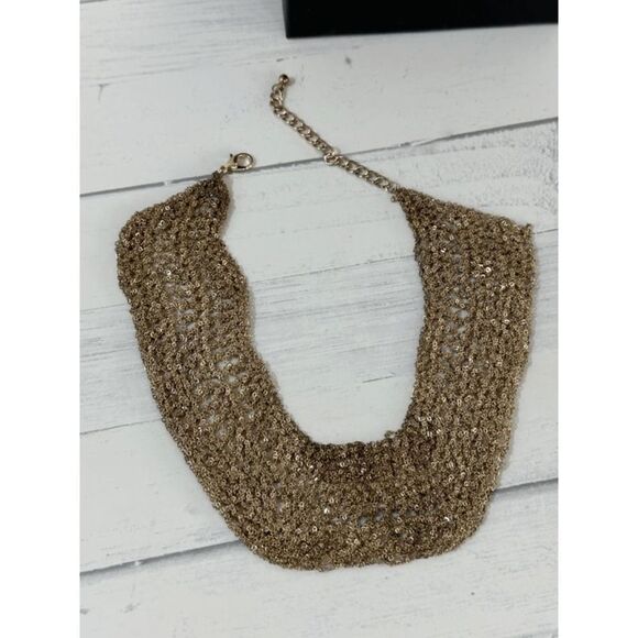 Crocheted chainmail bib necklace, Cleopatra Gold Mesh Collar Necklace - Picture 11 of 12